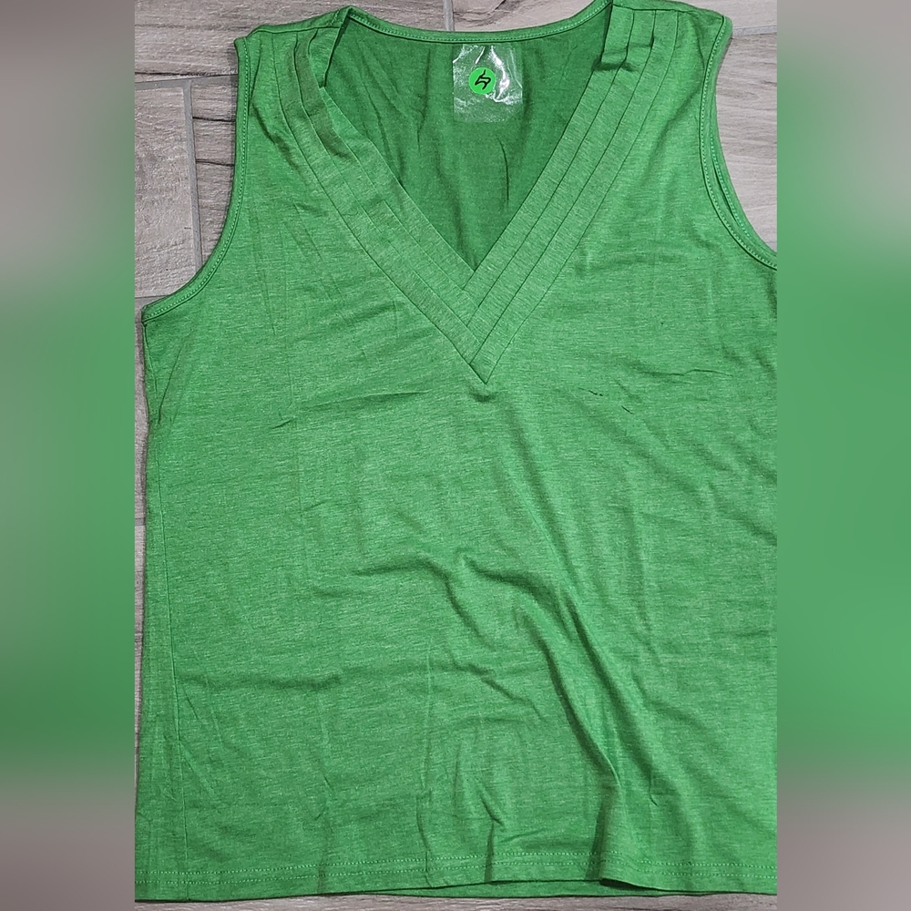 Green V-Neck Sleeveless Top